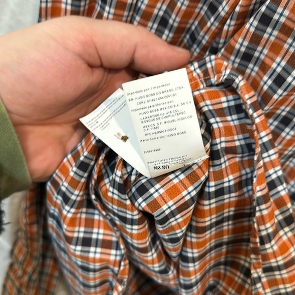 Hugo Boss Men’s Orange Plaid Button Down Shirt, Size Large - Picture 4 of 5